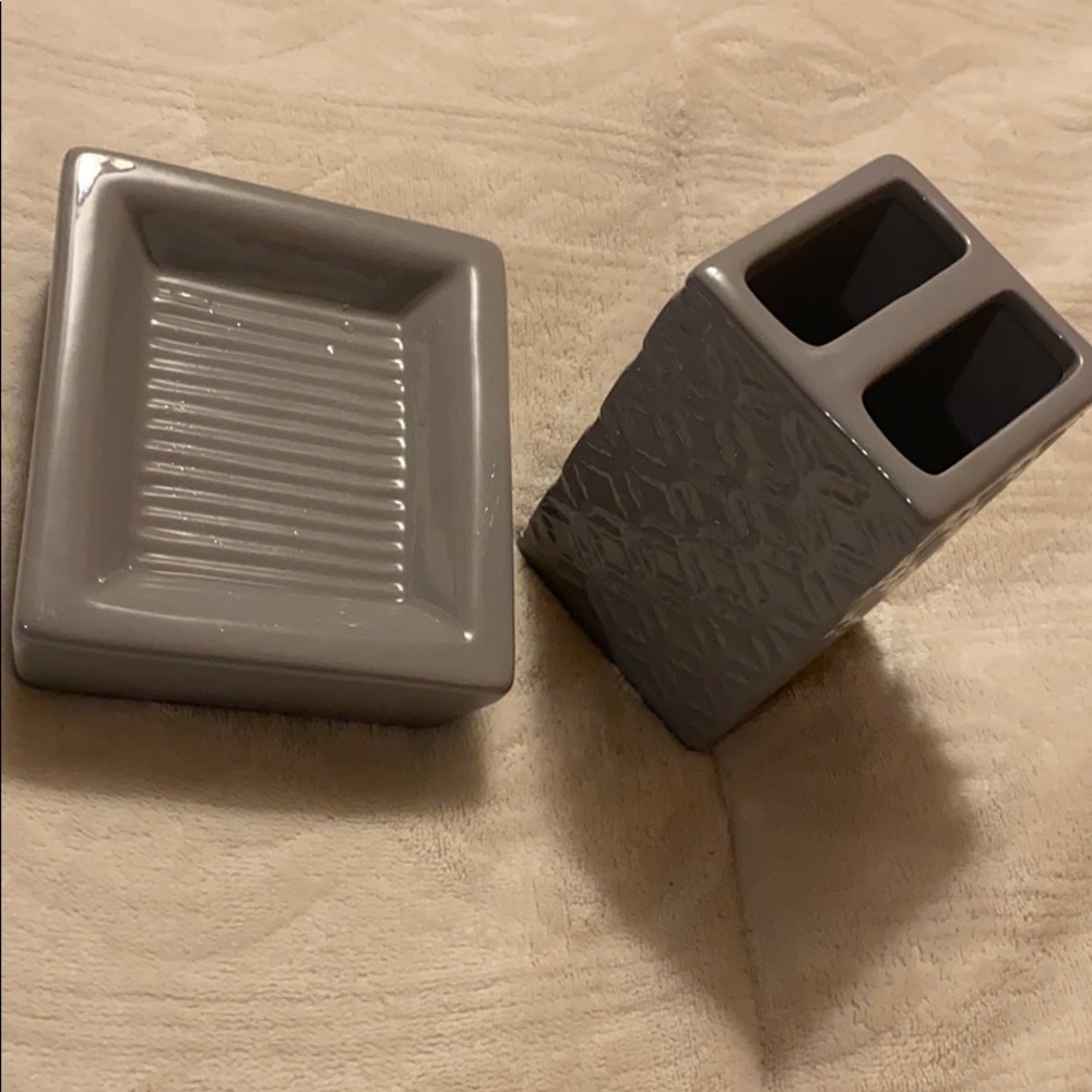 Matching toothbrush and soap holder